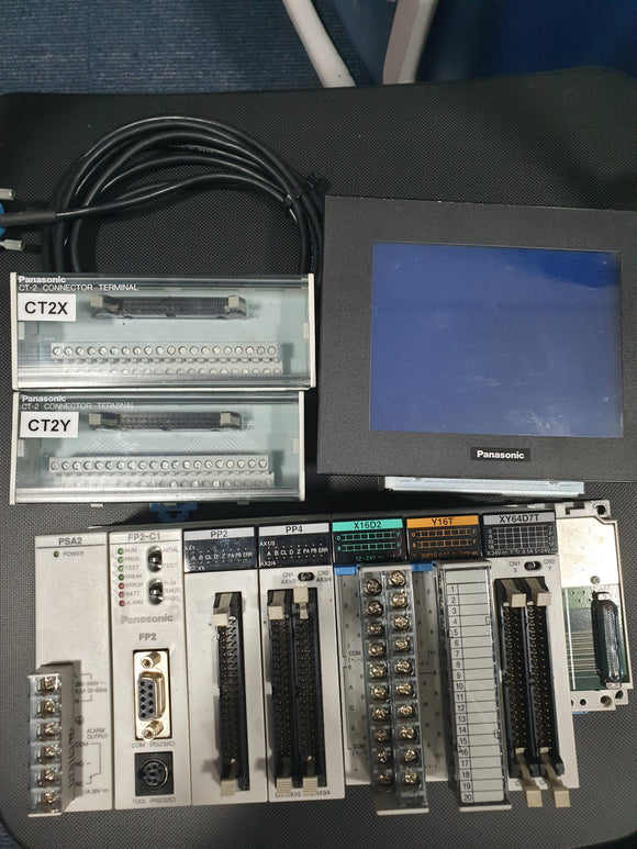 PANASONIC PLC FP2-C1, PSA2, PP2, PP4, X16D2, Y16T, XY64D7T with 2 CT2X Connecter Terminal and GT32 AIG32MQ02D Programmable Display